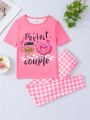 Tween Girls' Spring New Casual Home Outfit With Letter Print Short Sleeve Top And Long Pants, 2pcs/Set
