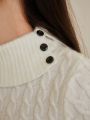 Solid Colorblock Turtleneck Button Detail Sweater Dress