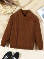 Little Boys' Relaxed Fit Cable Knit Sweater With Turn-down Collar