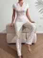 Women's Floral Print Pajama Set With Colorblocked Details