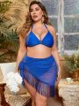 SHEIN Swim Chicsea Plus Size Solid Color Fringed Swimsuit Set