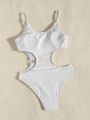 SHEIN Swim Chicsea Solid Color Hollow Out One-piece Swimsuit With Spaghetti Straps