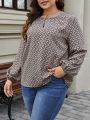 SHEIN LUNE Full-fit, Keyhole Neckline, Long Sleeve Printed Shirt For Plus Size
