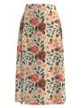 Denise Mayang Floral Print Split Thigh Skirt