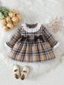 Baby Girls' Plaid Dress With Bow Decoration