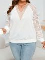 SHEIN LUNE Plus Contrast Lace Raglan Sleeve Sweatshirt