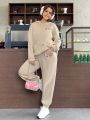 SHEIN Qutie Plus Size Letter Embroidery Hoodie And Pants Set