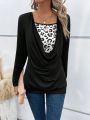 Leopard Print Patchwork Color-Blocking Drop Shoulder Sweatshirt