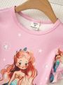 Young Girls' Pink Cute Mermaid Printing Sleepwear/ Loungewear Dress