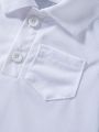 2pcs Spring/Summer Baby Boy Solid Polo Collar Short Sleeve Romper