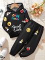 SHEIN Kids FANZEY Young Girl Slogan & Cartoon Graphic Hoodie & Sweatpants