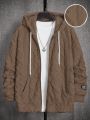 SHEIN Men's Loose Fit Teddy Hooded Jacket With Kangaroo Pocket And Zipper Closure