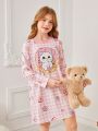 Cute Cat Donut Print Long-Sleeved Dress For Tween Girls