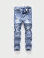 Young Boy Ripped Frayed Bleach Wash Jeans