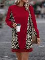 Leopard Print Thermal Lined Sweatshirt Dress