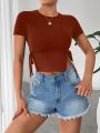 SHEIN EZwear Solid Knot Side Split Hem Tee