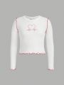 SHEIN Kids HYPEME Girls' Street Style Knitted Round Neck Long Sleeve Top For Sports