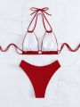 SHEIN Swim Summer Beach Solid Halter Triangle Bikini Set