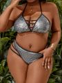 SHEIN Swim SXY Plus-Size Metallic Hollow Out One-Piece Swimsuit Set