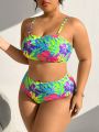 SHEIN Swim Vcay Plus Size Tropical Print Swimsuit Set