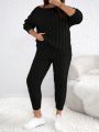 Plus Size Solid Color Casual Sweater Set