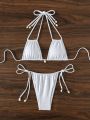 SHEIN Swim Chicsea Triangle Cup Halter Neck Side Tie Bikini Set