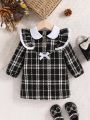 Baby Girls' Checked Dress With Ruffle Decor, Vintage Style