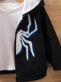 Baby Boy Spider Print Two Tone Hooded Jacket Without Tee