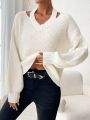 SHEIN LUNE Solid Color Hollow Out Oversized Casual Sweater With Drop Shoulder