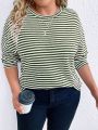 SHEIN LUNE Plus Striped Print Drop Shoulder Tee