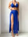 SHEIN Swim Vcay Solid Color Halter Neck Open Back Bikini Swimwear Set