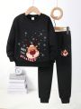 Toddler Boys' Christmas Print Round Neck Sweatshirt And Sweatpants Set