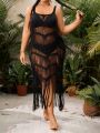 Women's Plus Size Fringe Hollow Out Cami Cover Up Top