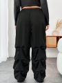 SHEIN CURVE+ Plus Size Women's Elastic Waist Wide Leg Pants For Casual Wear