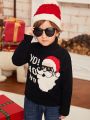 SHEIN Toddler Boys Ugly Christmas Slogan Pattern Turtle Neck Sweater