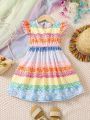 SHEIN Kids EVRYDAY Young Girl's Full Printed Round Neck Dress