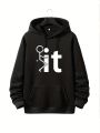 Men'S Plus Size Letter & Cartoon Pattern Drawstring Hoodie