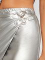 LARAMEE Ring Linked Wrap Hem Metallic Bodycon Skirt