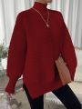 SHEIN Essnce High Neck Drop Shoulder Split Hem Sweater
