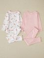2pcs/set Toddler Girls' Cartoon Printed Long Sleeve Top And Long Pants Pajama Set