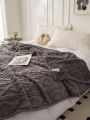 1pc 3d Embossed Solid Color Single Layer Coral Fleece All Seasons Blanket For Sofa Cover