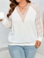 SHEIN LUNE Plus Contrast Lace Raglan Sleeve Sweatshirt