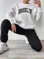 Daily&Casual Letter Printed Hoodie And Sweatpants Sports Tracksuit Set