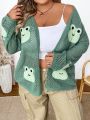 SHEIN CURVE+ Women's Plus Size Frog Pattern Long Sleeve Cardigan