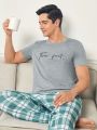 Men's Letter And Check Printed Homewear Set