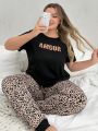 Plus Size Letter Printed Pajama Set