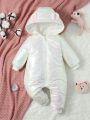 Baby Girl 3D Ear Design Hooded Zipper Front Jumpsuit