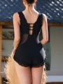 Mesh Splicing & Ruffle Detail One-piece Swimsuit