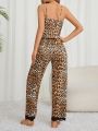 Ladies' Leopard Print Patchwork Lace Pajama Set