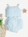 SHEIN Newborn Baby Girl Ribbed Tank Top And Shorts Set